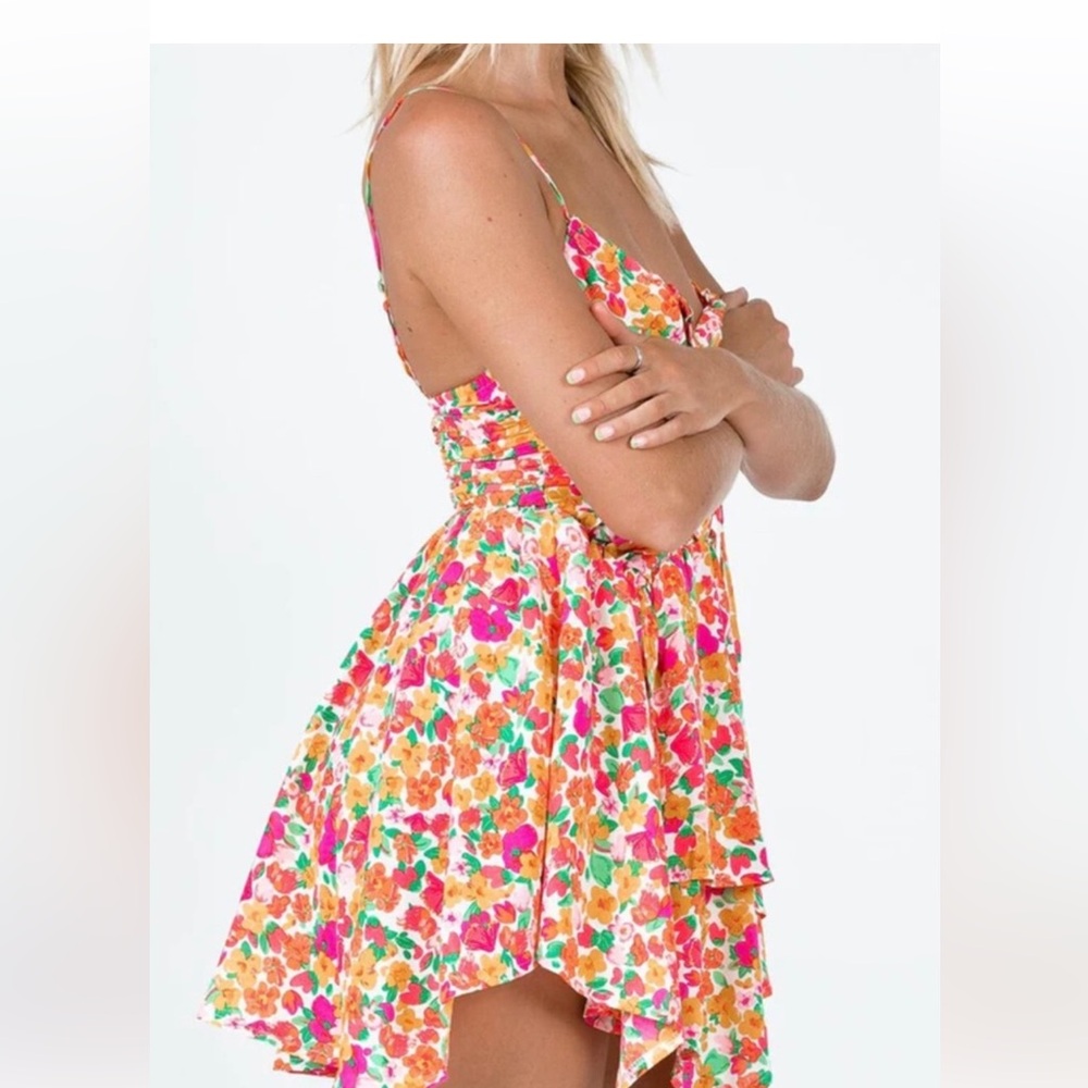 Princess Polly Floral Mini Dress in Pink, Orange, Green